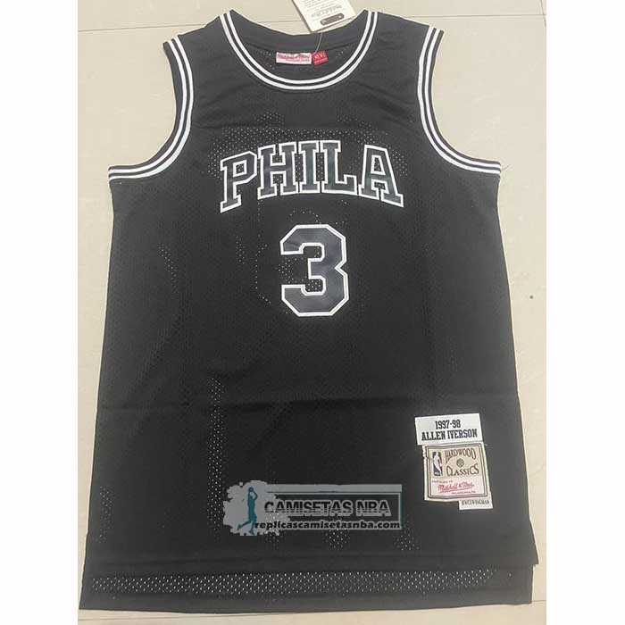 Camiseta Philadelphia 76ers Allen Iverson NO 3 Mitchell & Ness 1997-98 Negro1